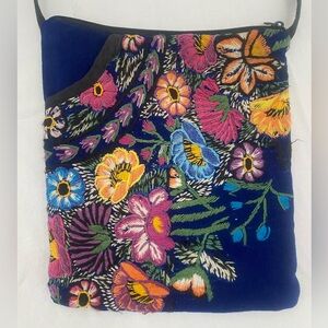 Guatemalan Hand-Embroidered Blue Floral Crossbody Bag